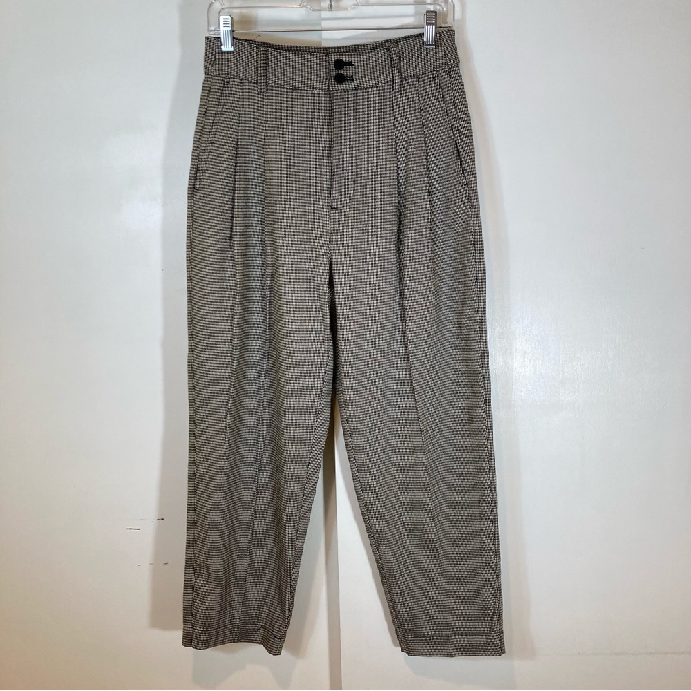 Madewell Pleated Taper Wide-Leg Pants in Mini Houndstooth